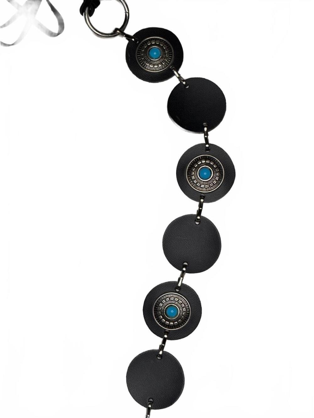 Bohemian Black Leather and Turquoise Beaded Belt with Tassels